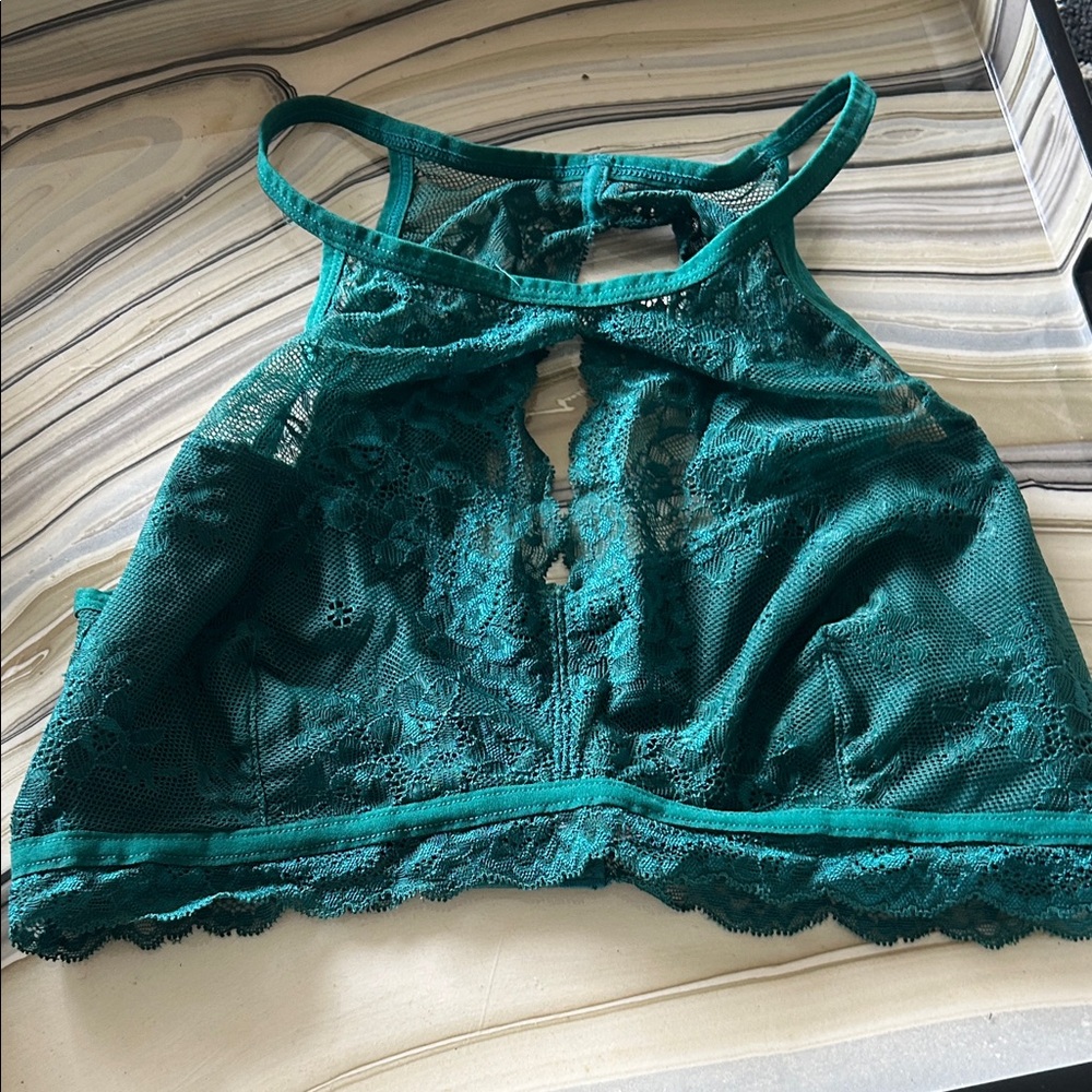 Free People Teal Lace Bralette - High Neck Mesh Detail